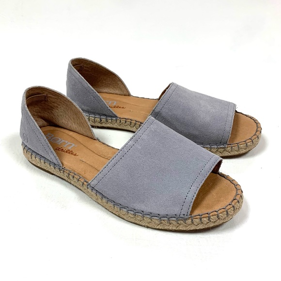 Born Shoes - ⭐️SOLD⭐️ Born Seak Peep-Toe D’Orsay Espadrille Shoe Grey Leather Suede Jute